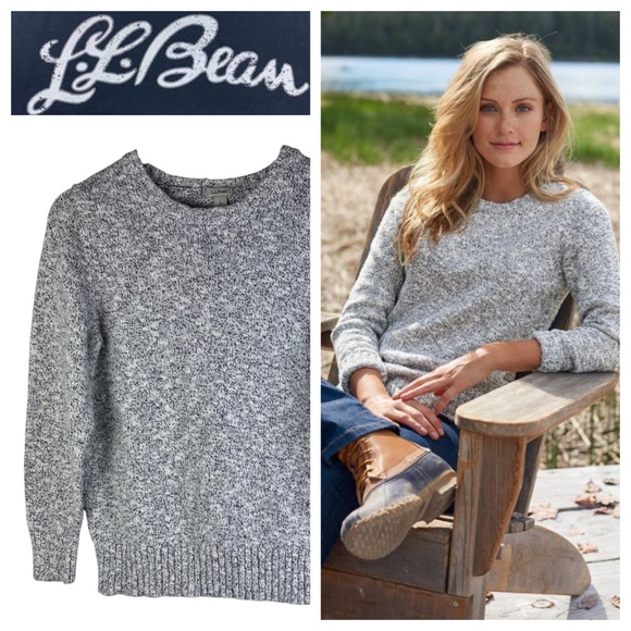 LL Bean Cotton Ragg Crew Neck Sweater Pullover Sz Large Petite LP Blue Classic - Picture 1 of 6